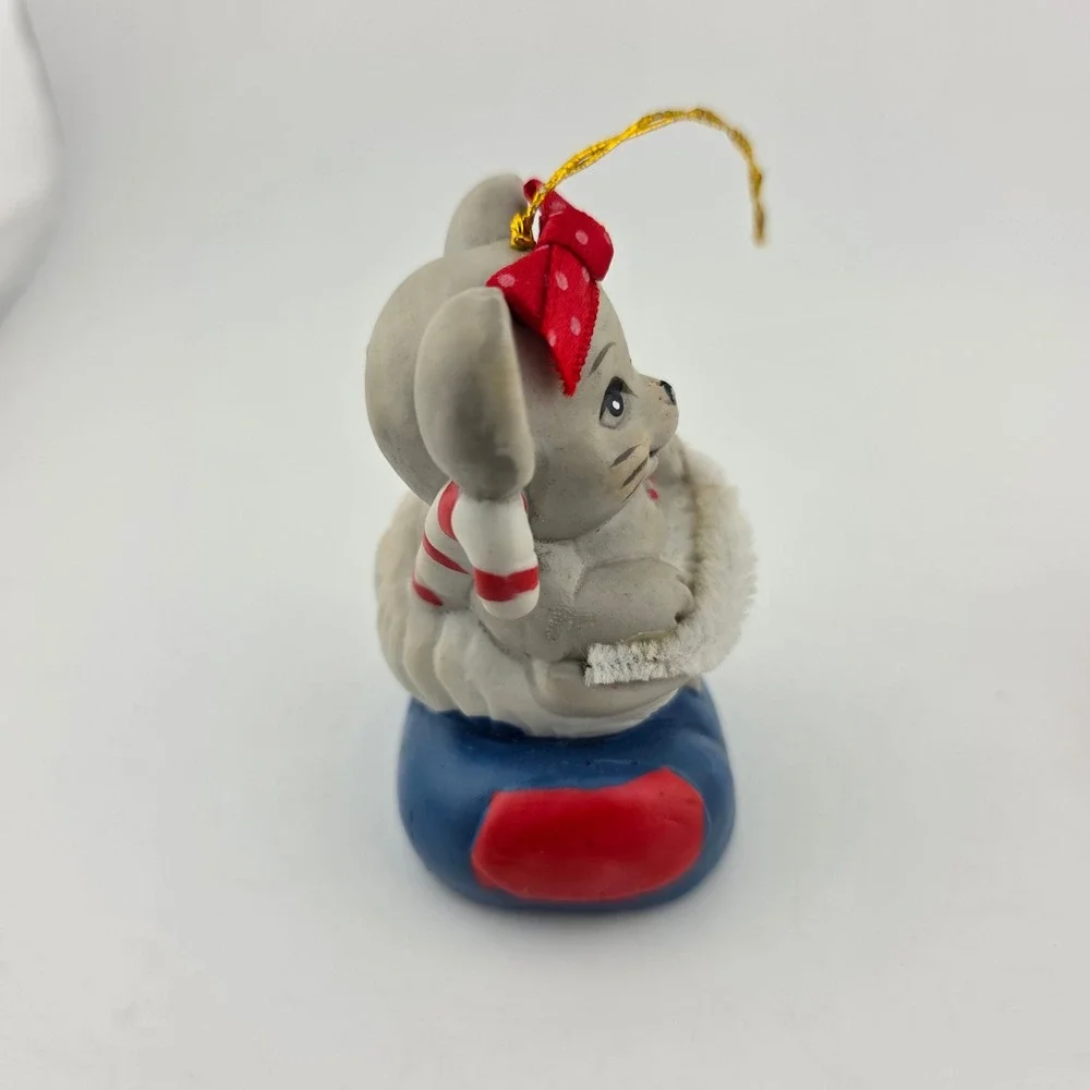 1986 Giftco Mouse‎ in Stocking & Sleepy Bear Nightgown Porcelain Bell Ornaments
